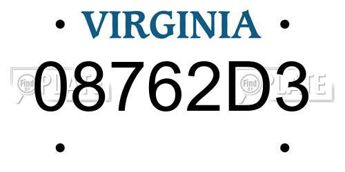 08762D3 Virginia License Plate