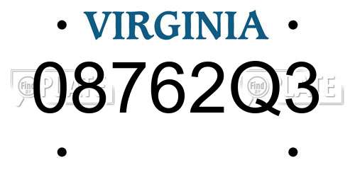08762Q3 Virginia License Plate