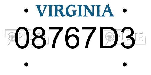 08767D3 Virginia License Plate