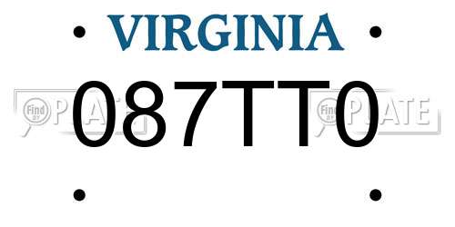 087TT0 Virginia License Plate
