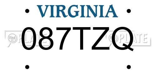 087TZQ Virginia License Plate