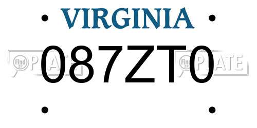 087ZT0 Virginia License Plate