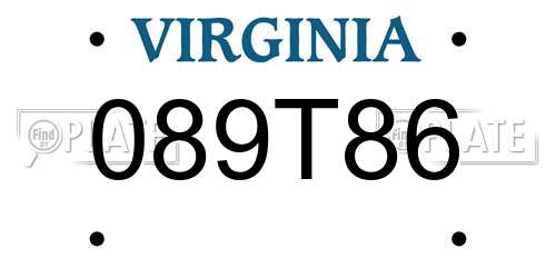 089T86 Virginia License Plate