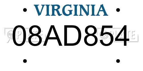 08AD854 Virginia License Plate