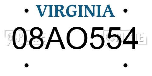 08AO554 Virginia License Plate