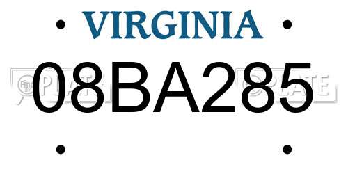 08BA285 Virginia License Plate