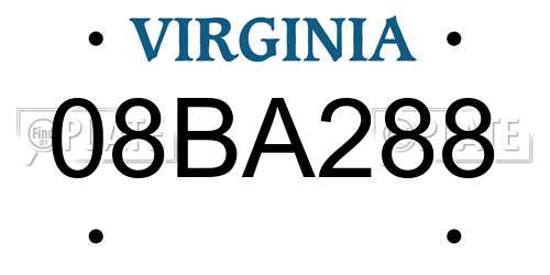 08BA288 Virginia License Plate