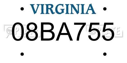 08BA755 Virginia License Plate