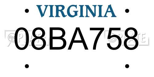08BA758 Virginia License Plate