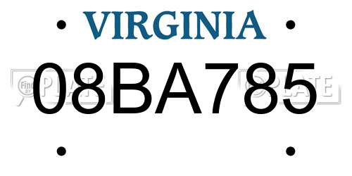 08BA785 Virginia License Plate