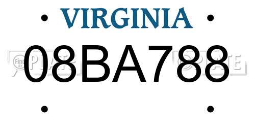 08BA788 Virginia License Plate