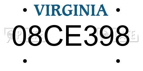 08CE398 Virginia License Plate