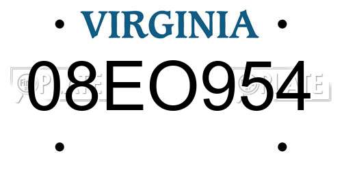 08EO954 Virginia License Plate