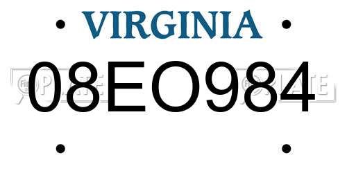 08EO984 Virginia License Plate