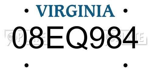 08EQ984 Virginia License Plate