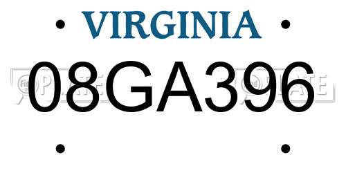 08GA396 Virginia License Plate
