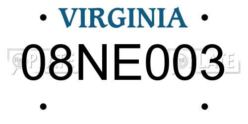 08NE003 Virginia License Plate