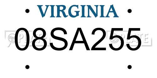 08SA255 Virginia License Plate