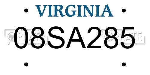 08SA285 Virginia License Plate