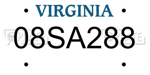 08SA288 Virginia License Plate