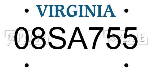 08SA755 Virginia License Plate