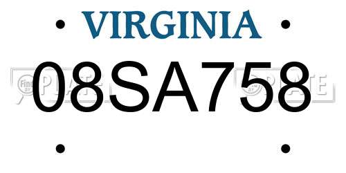 08SA758 Virginia License Plate