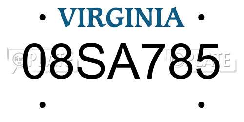 08SA785 Virginia License Plate