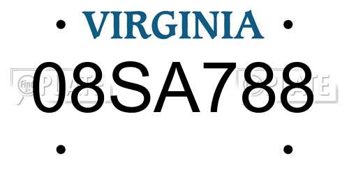 08SA788 Virginia License Plate