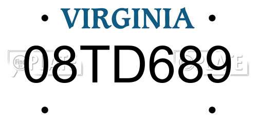 08TD689 Virginia License Plate