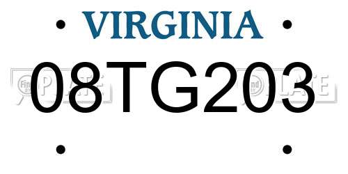 08TG203 Virginia License Plate