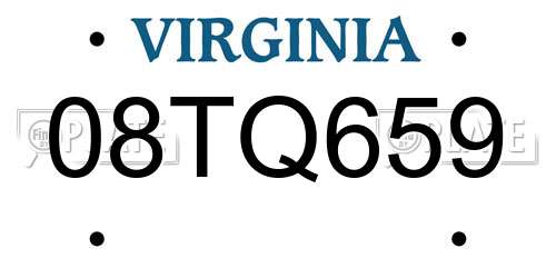 08TQ659 Virginia License Plate