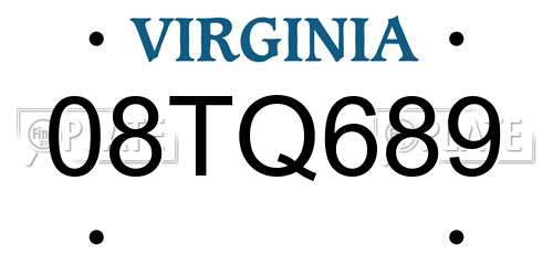 08TQ689 Virginia License Plate