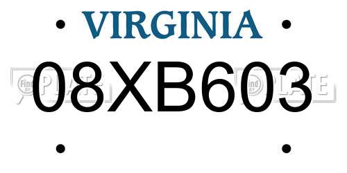 08XB603 Virginia License Plate