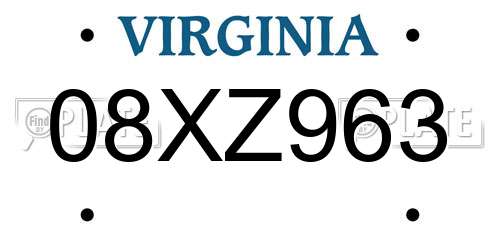 08XZ963 Virginia License Plate