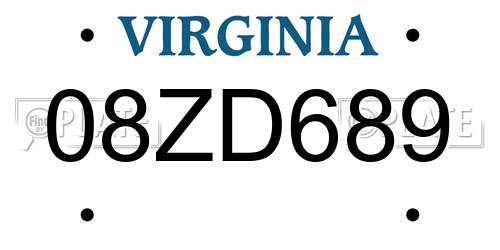 08ZD689 Virginia License Plate