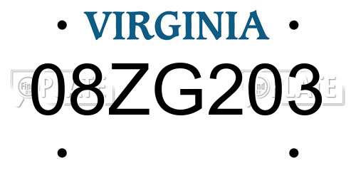 08ZG203 Virginia License Plate