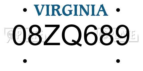 08ZQ689 Virginia License Plate