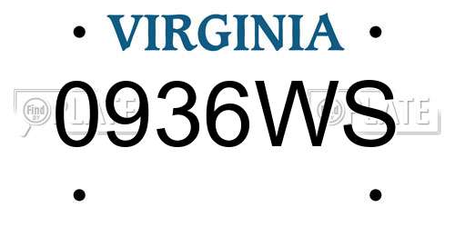 0936WS Virginia License Plate