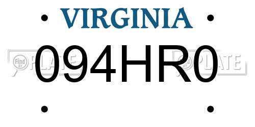 094HR0 Virginia License Plate