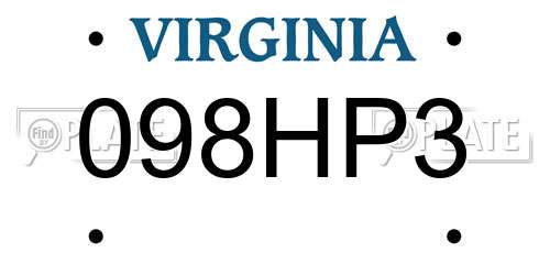 098HP3 Virginia License Plate