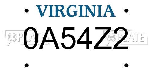 0A54Z2 Virginia License Plate