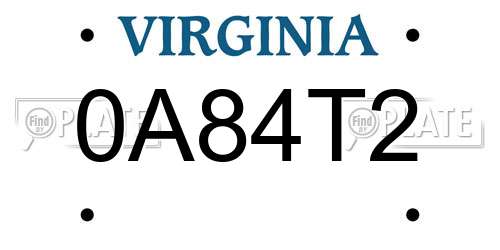 0A84T2 Virginia License Plate