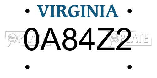0A84Z2 Virginia License Plate