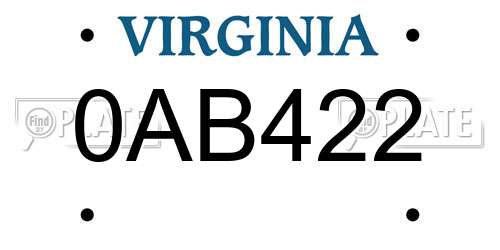 0AB422 Virginia License Plate