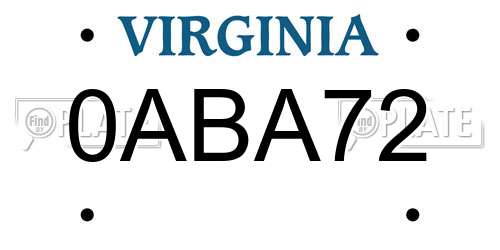 0ABA72 Virginia License Plate