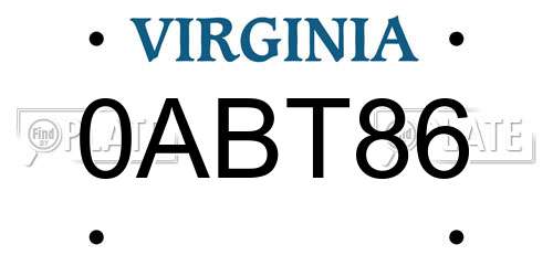 0ABT86 Virginia License Plate