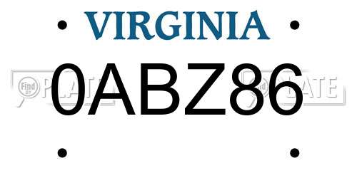 0ABZ86 Virginia License Plate