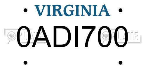0ADI700 Virginia License Plate