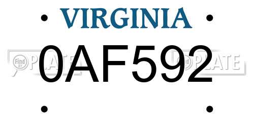 0AF592 Virginia License Plate