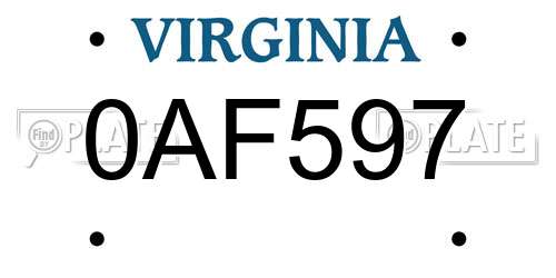 0AF597 Virginia License Plate
